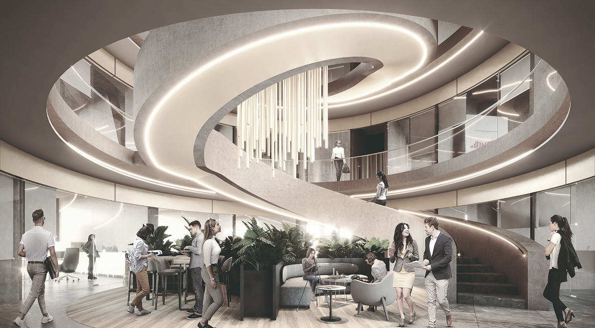 Lobby central de OHRUS, desarrollo de ACHE en Monterrey